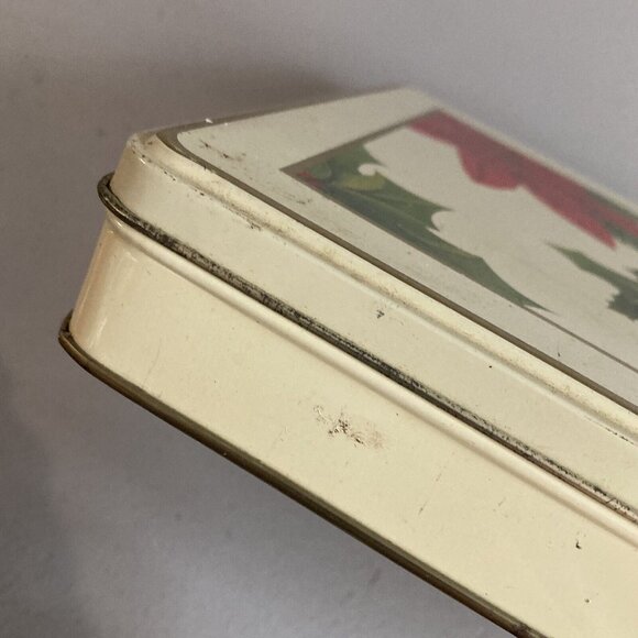 Vintage Red Poinsettia Flowers Litho Metal Tin - Picture 7 of 10